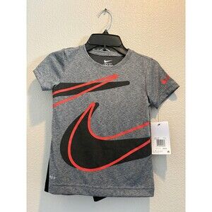 Nike 2-Piece Set Boys 4 Black Gray Dri-FIT Shirt Shorts Athletic Running Sports
